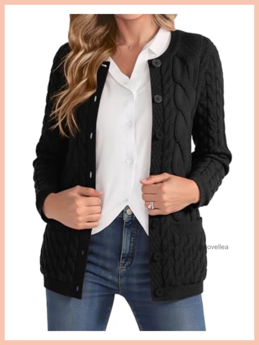 Cable Knit Cardigan Chunky Button Up Sweater Coat with Pockets
